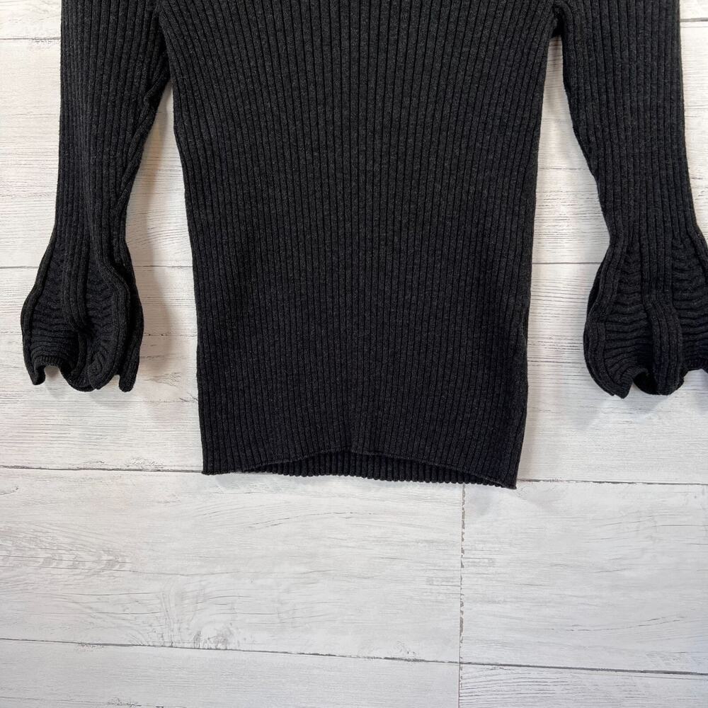 Michael Stars Sweater Womens Size Small Dark Gray Ribbed Poet Flounce Sleeve - Picture 5 of 11